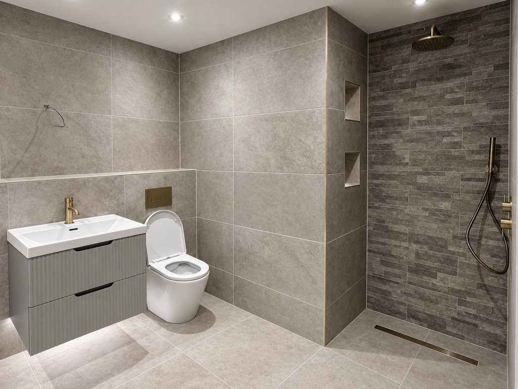Contemporary Bathroom Tiling with Recessed Shower Niches – project photo